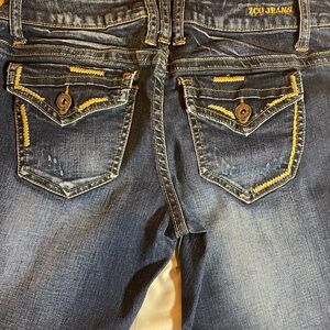 ZCO Blue Denim Jeans with Gold‎ Detailed Pockets and Distressing, Size 5